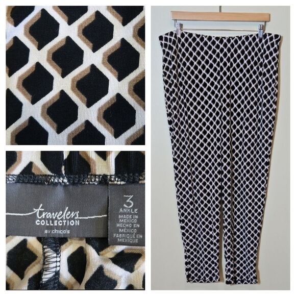 Chico's Travelers Taper Ankle Pants Size 16 XL Geometric Travel Stretchy Pull On - Picture 1 of 11